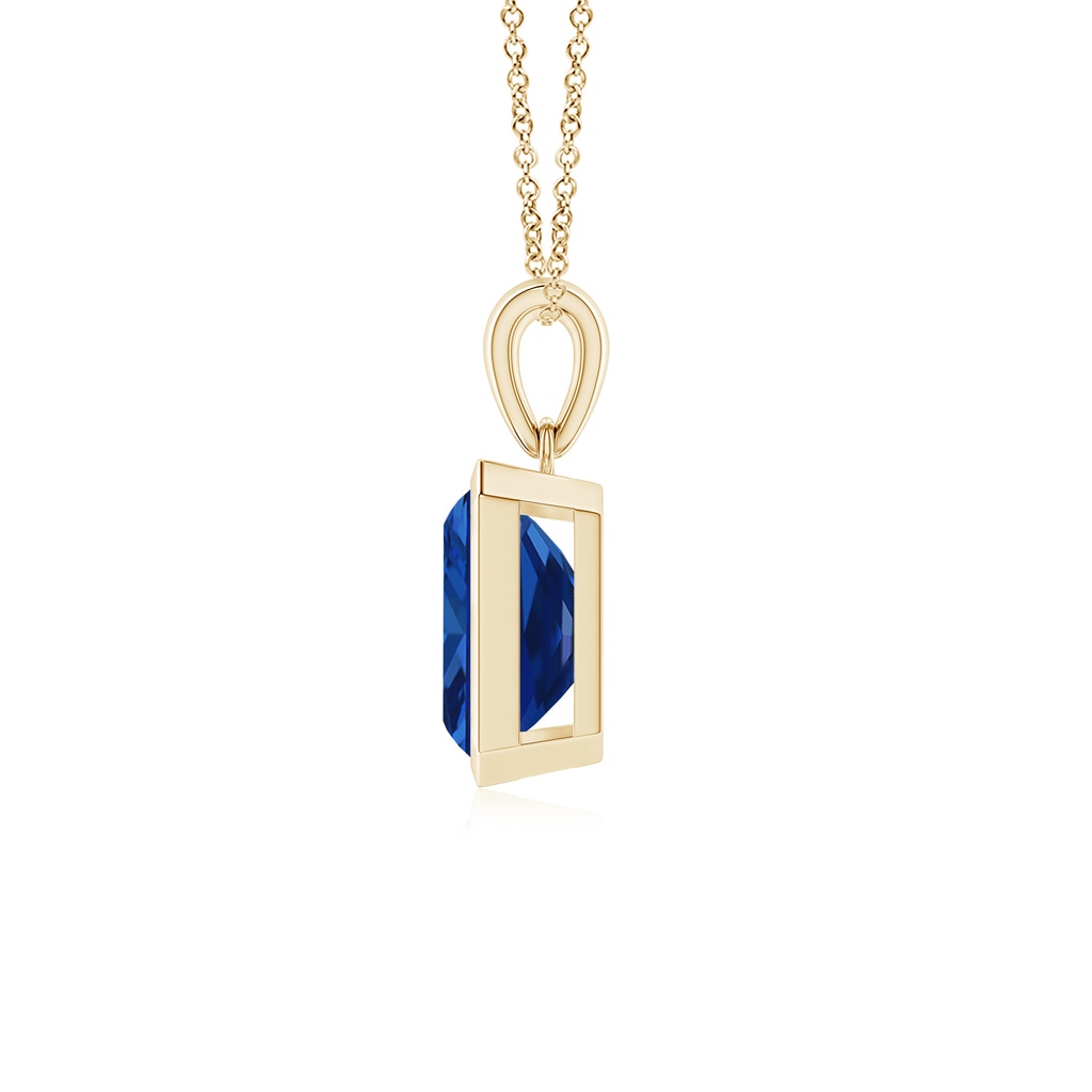 10x8mm Lab-Grown Bezel-Set Emerald-Cut Blue Sapphire Solitaire Pendant in Yellow Gold - side 199