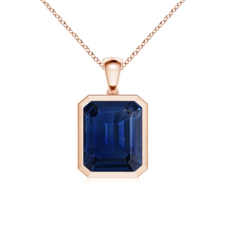 12x10mm AAA Bezel-Set Emerald-Cut Blue Sapphire Solitaire Pendant in Rose Gold