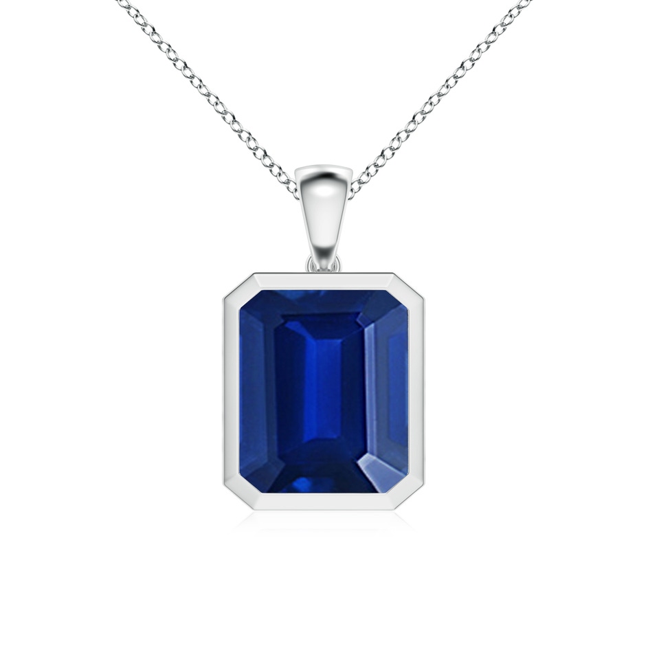 12x10mm Lab-Grown Bezel-Set Emerald-Cut Blue Sapphire Solitaire Pendant in P950 Platinum 