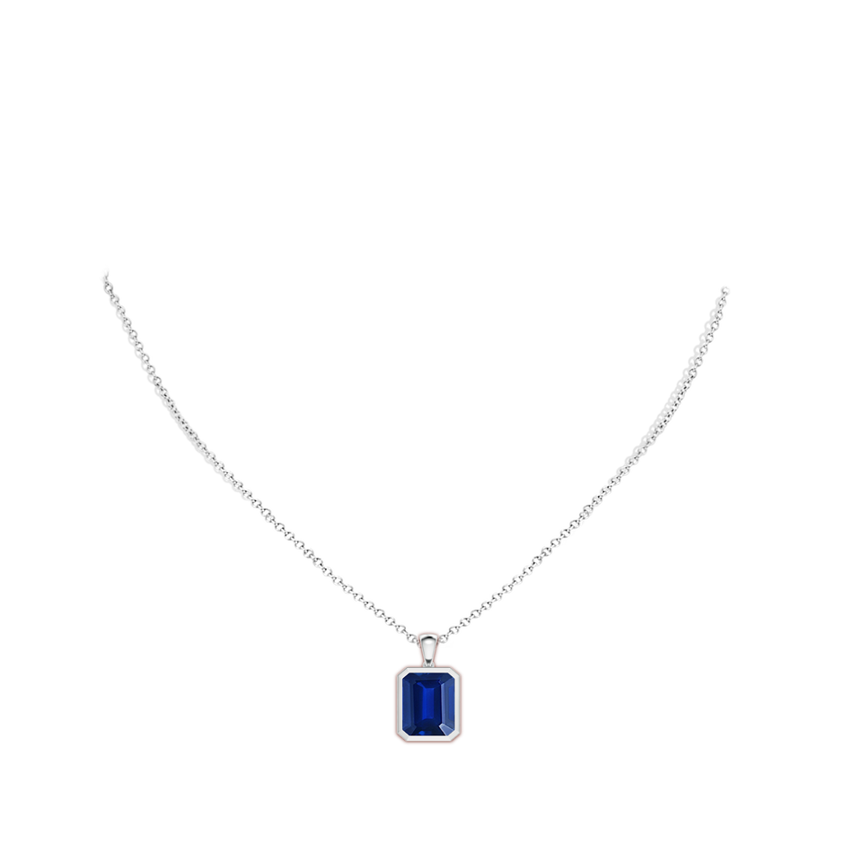 12x10mm Lab-Grown Bezel-Set Emerald-Cut Blue Sapphire Solitaire Pendant in P950 Platinum pen