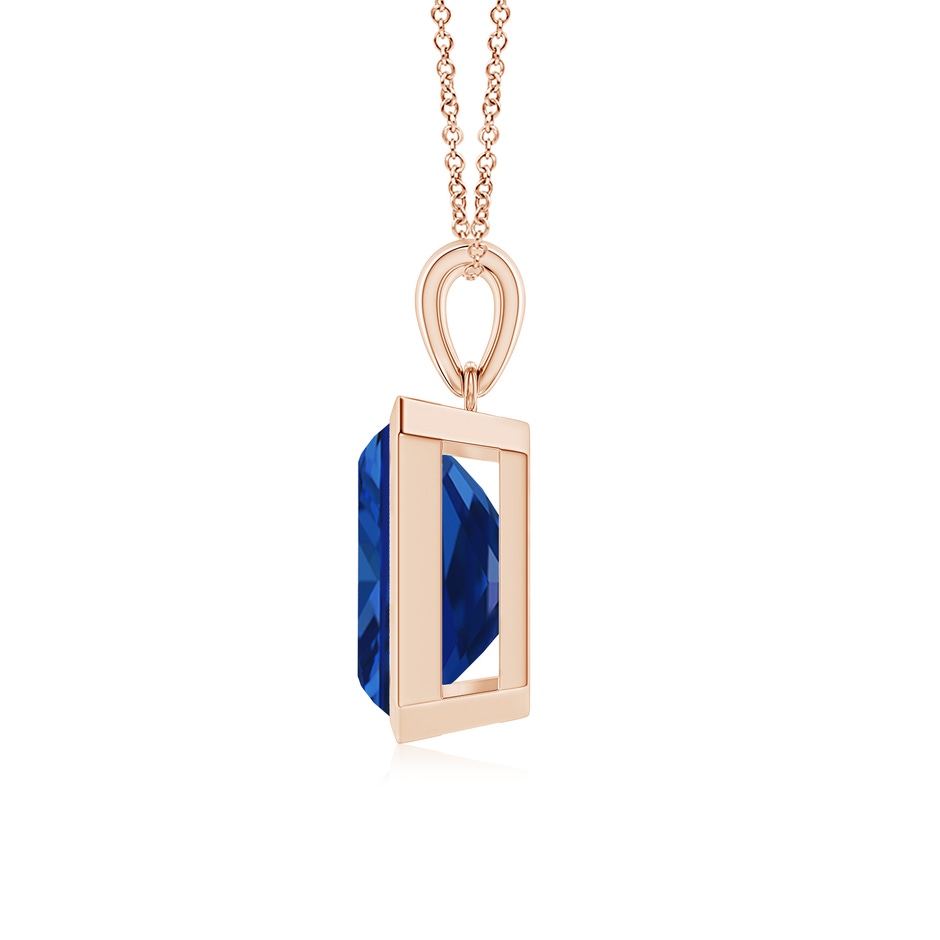 12x10mm Lab-Grown Bezel-Set Emerald-Cut Blue Sapphire Solitaire Pendant in Rose Gold side 199