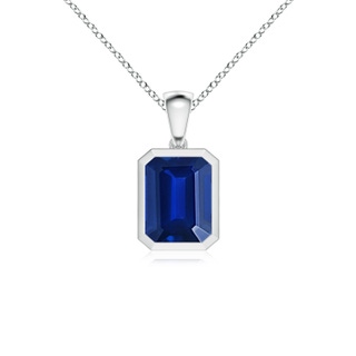 9x7mm AAAA Bezel-Set Emerald-Cut Blue Sapphire Solitaire Pendant in P950 Platinum