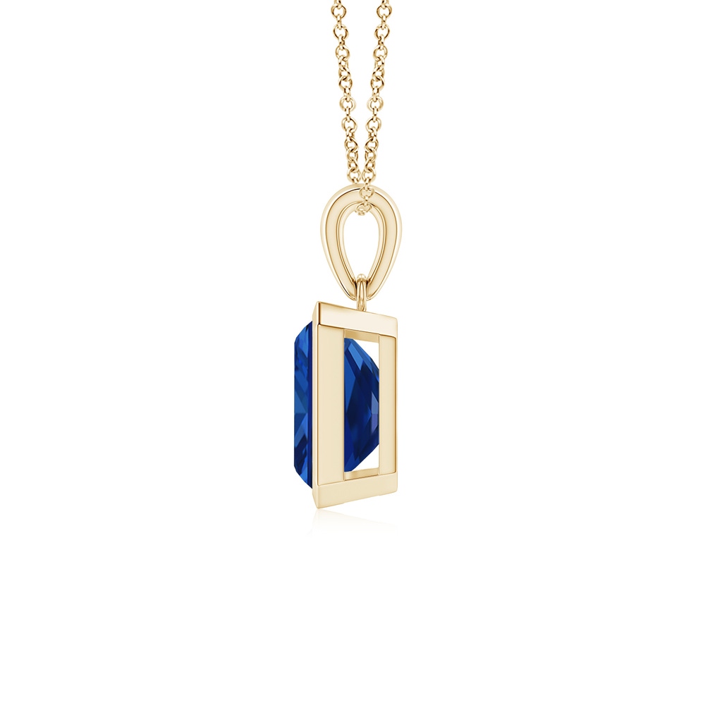 9x7mm Lab-Grown Bezel-Set Emerald-Cut Blue Sapphire Solitaire Pendant in Yellow Gold - side 199