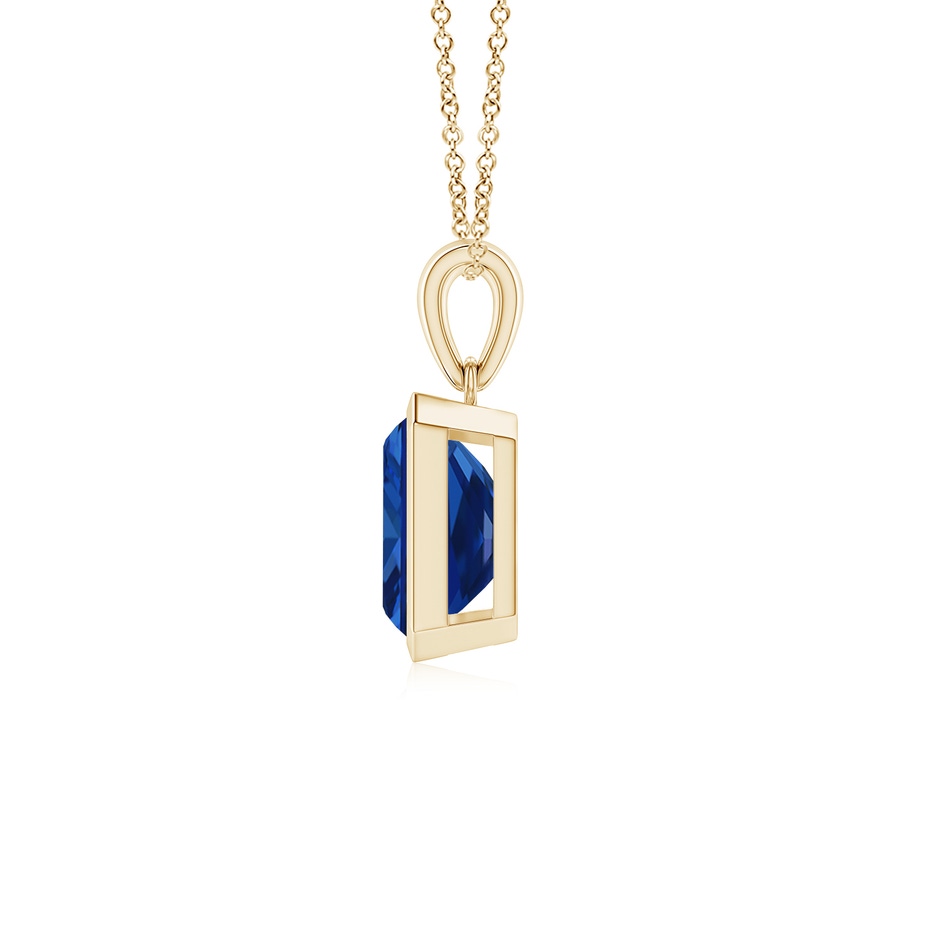 9x7mm Lab-Grown Bezel-Set Emerald-Cut Blue Sapphire Solitaire Pendant in Yellow Gold side 199