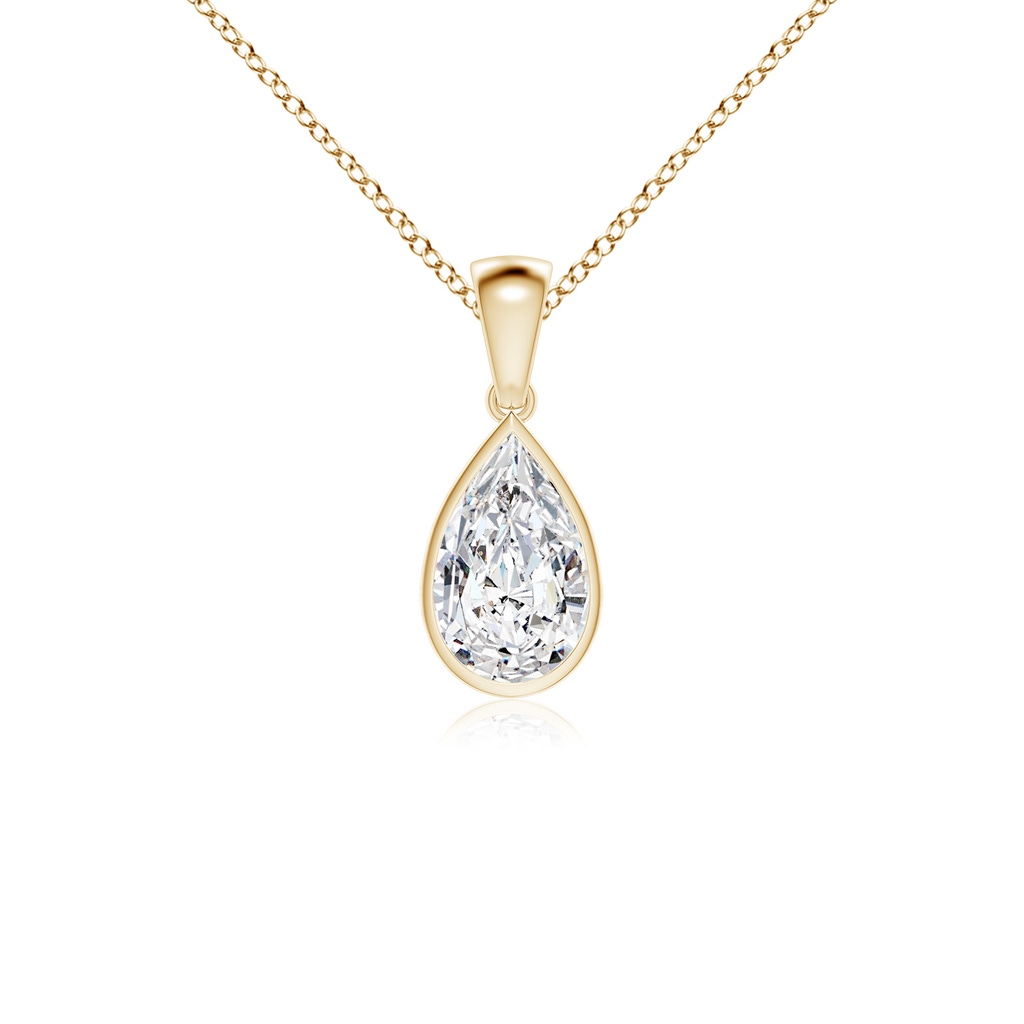 10x6.5mm HSI2 Bezel-Set Pear Diamond Solitaire Pendant in Yellow Gold
