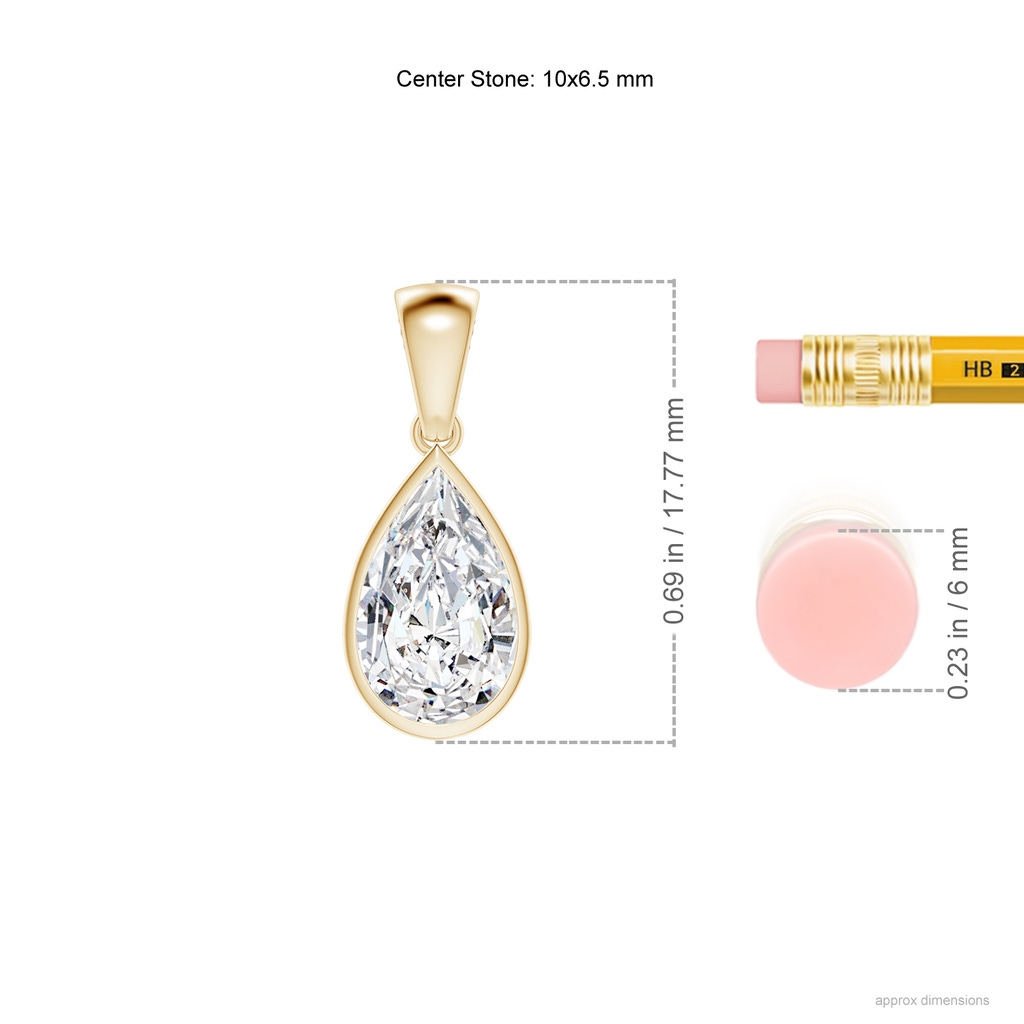 10x6.5mm HSI2 Bezel-Set Pear Diamond Solitaire Pendant in Yellow Gold ruler