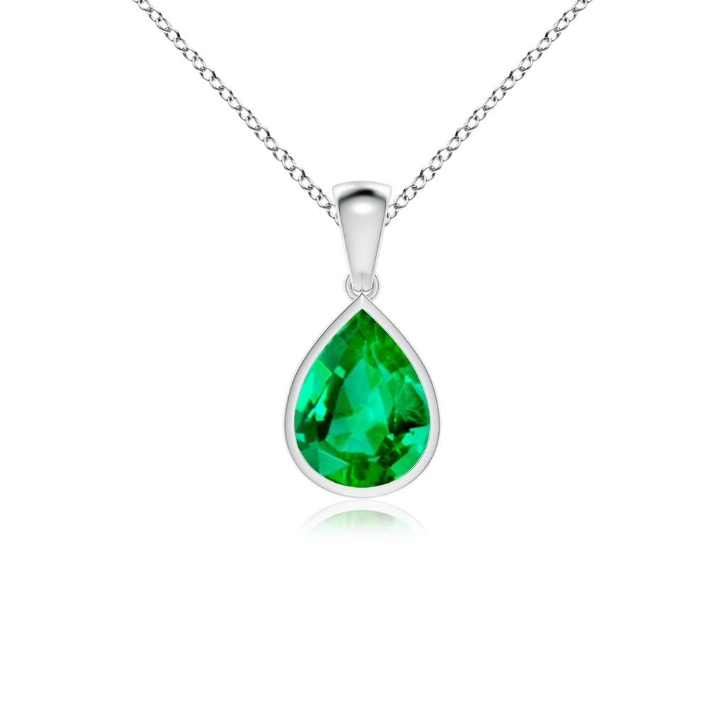 10x8mm AAA Bezel-Set Pear Emerald Solitaire Pendant in White Gold