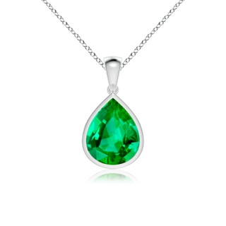 12x10mm AAA Bezel-Set Pear Emerald Solitaire Pendant in P950 Platinum