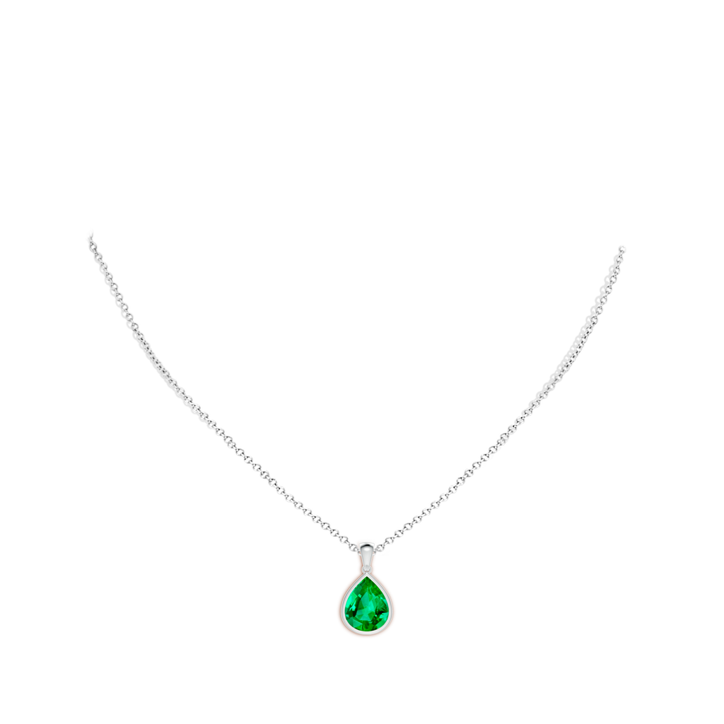 12x10mm AAA Bezel-Set Pear Emerald Solitaire Pendant in White Gold pen