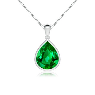 12x10mm AAAA Bezel-Set Pear Emerald Solitaire Pendant in P950 Platinum