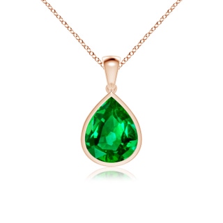 12x10mm AAAA Bezel-Set Pear Emerald Solitaire Pendant in Rose Gold