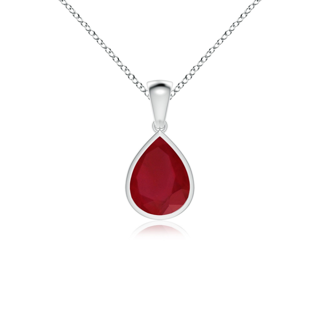 10x8mm AA Bezel-Set Pear Ruby Solitaire Pendant in White Gold