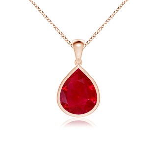 12x10mm AAA Bezel-Set Pear Ruby Solitaire Pendant in Rose Gold