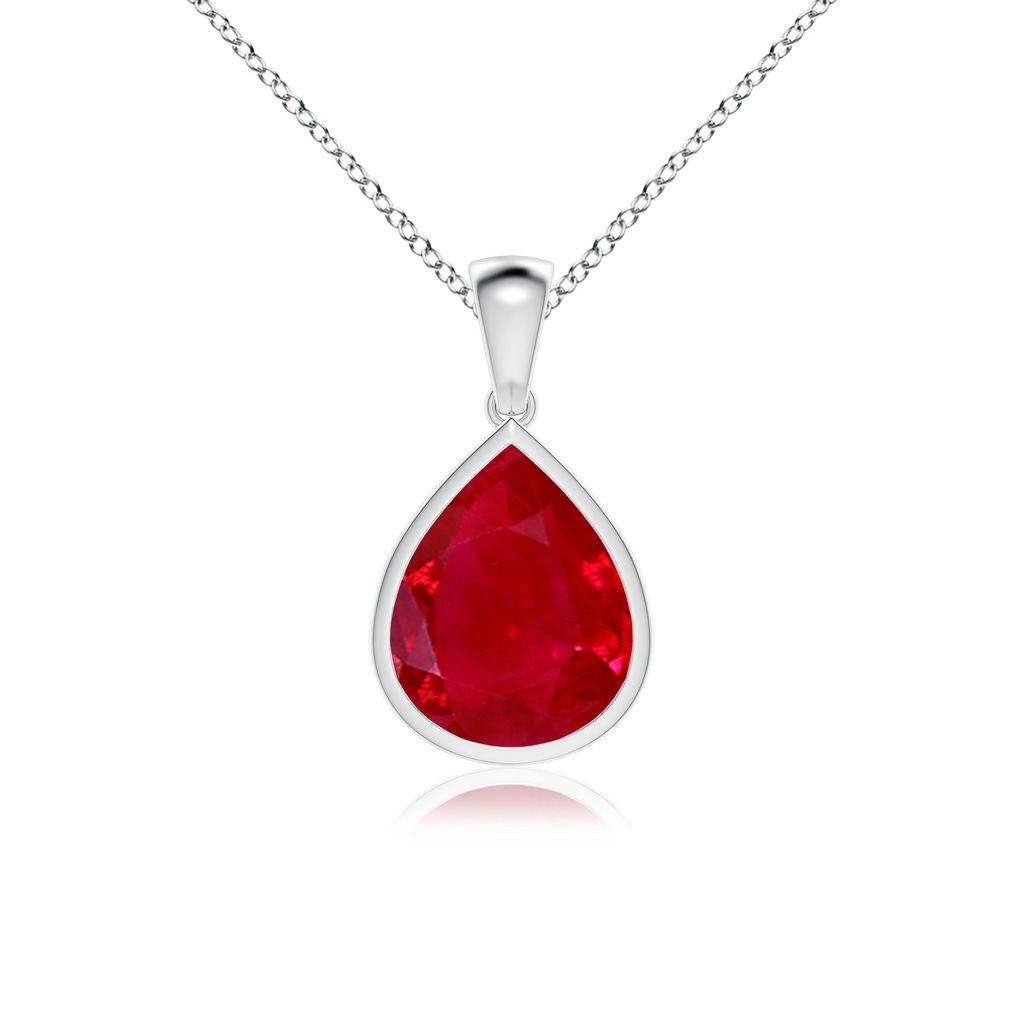 12x10mm AAA Bezel-Set Pear Ruby Solitaire Pendant in White Gold