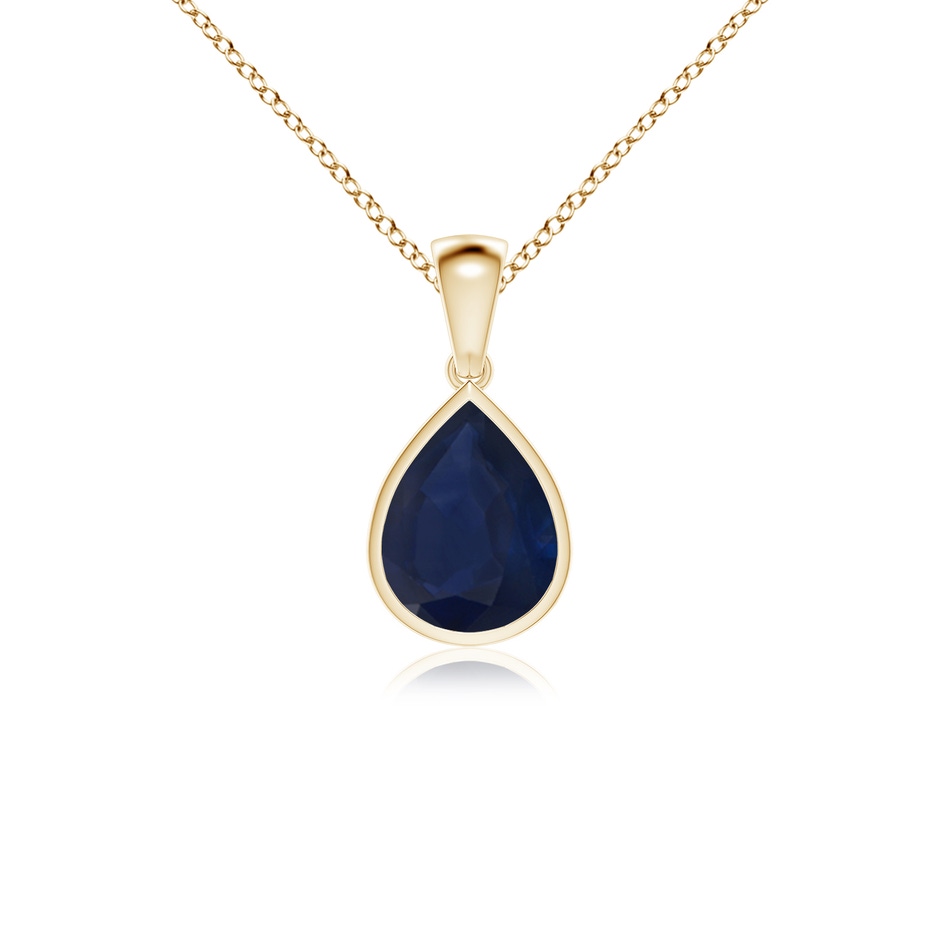 10x8mm A Bezel-Set Pear Blue Sapphire Solitaire Pendant in 18K Yellow Gold 