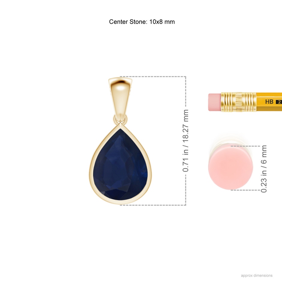 10x8mm A Bezel-Set Pear Blue Sapphire Solitaire Pendant in 18K Yellow Gold ruler