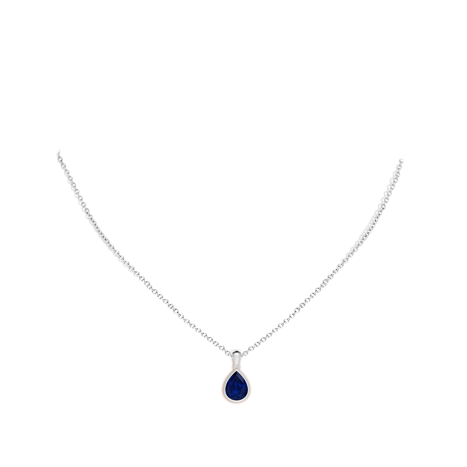 10x8mm AA Bezel-Set Pear Blue Sapphire Solitaire Pendant in P950 Platinum pen