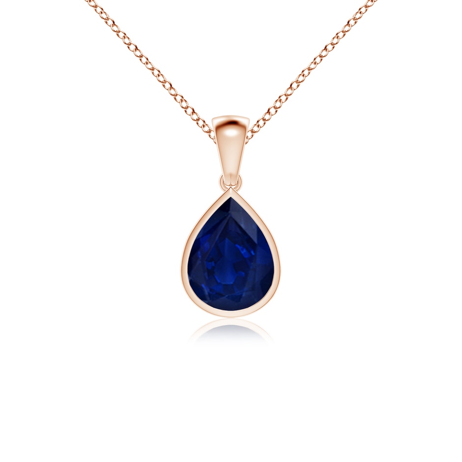 10x8mm AA Bezel-Set Pear Blue Sapphire Solitaire Pendant in Rose Gold 