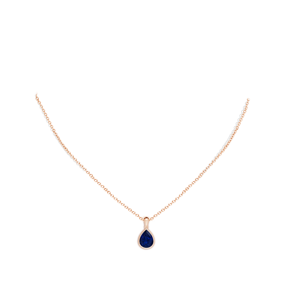 10x8mm AA Bezel-Set Pear Blue Sapphire Solitaire Pendant in Rose Gold pen