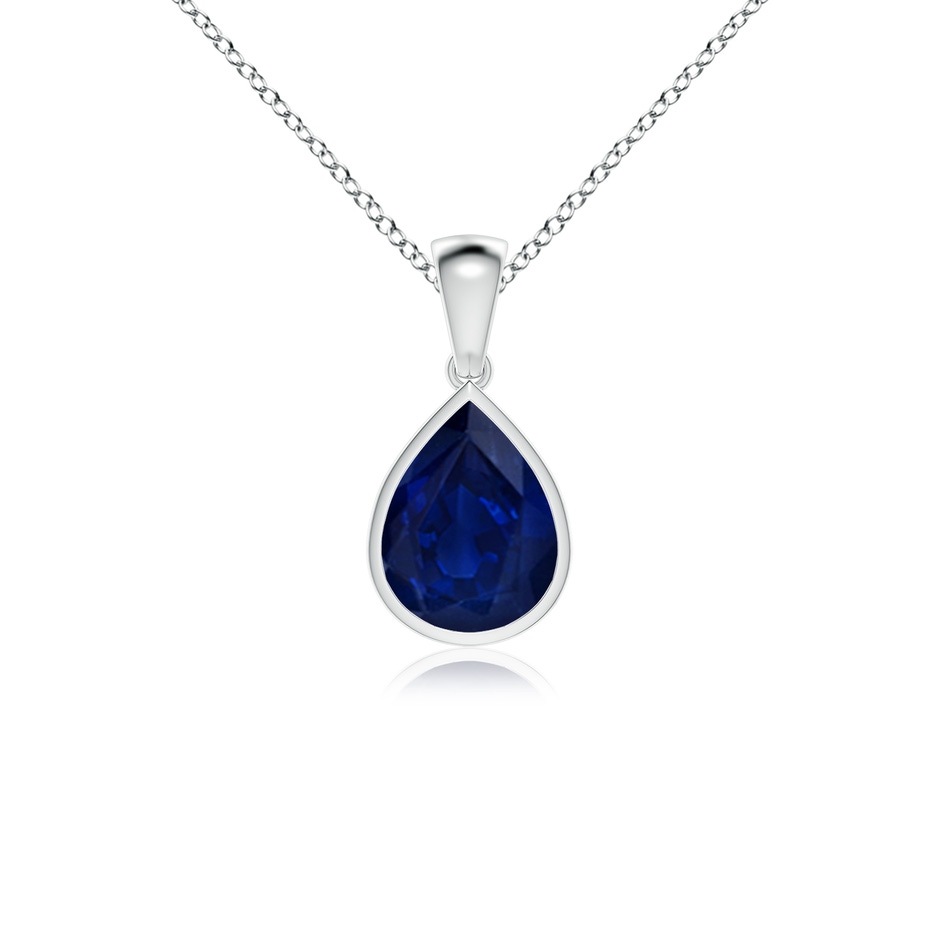 10x8mm AA Bezel-Set Pear Blue Sapphire Solitaire Pendant in White Gold 