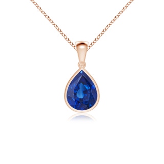 10x8mm AAA Bezel-Set Pear Blue Sapphire Solitaire Pendant in Rose Gold