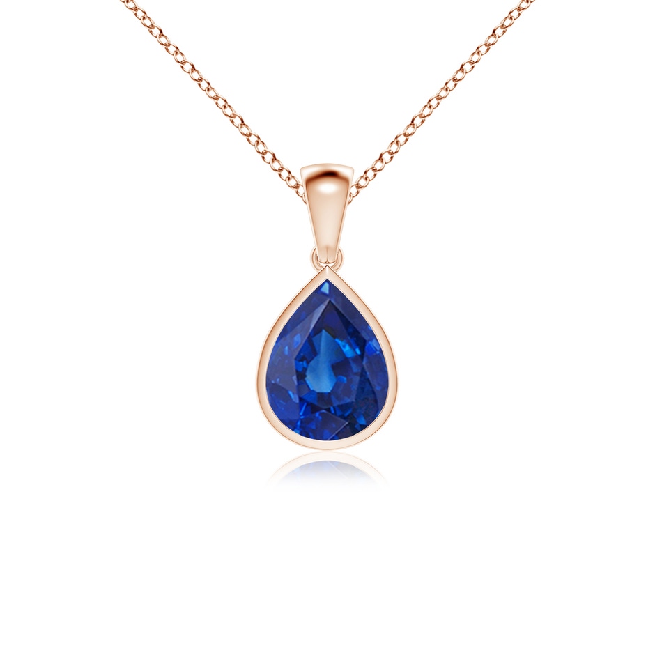 10x8mm AAA Bezel-Set Pear Blue Sapphire Solitaire Pendant in Rose Gold 