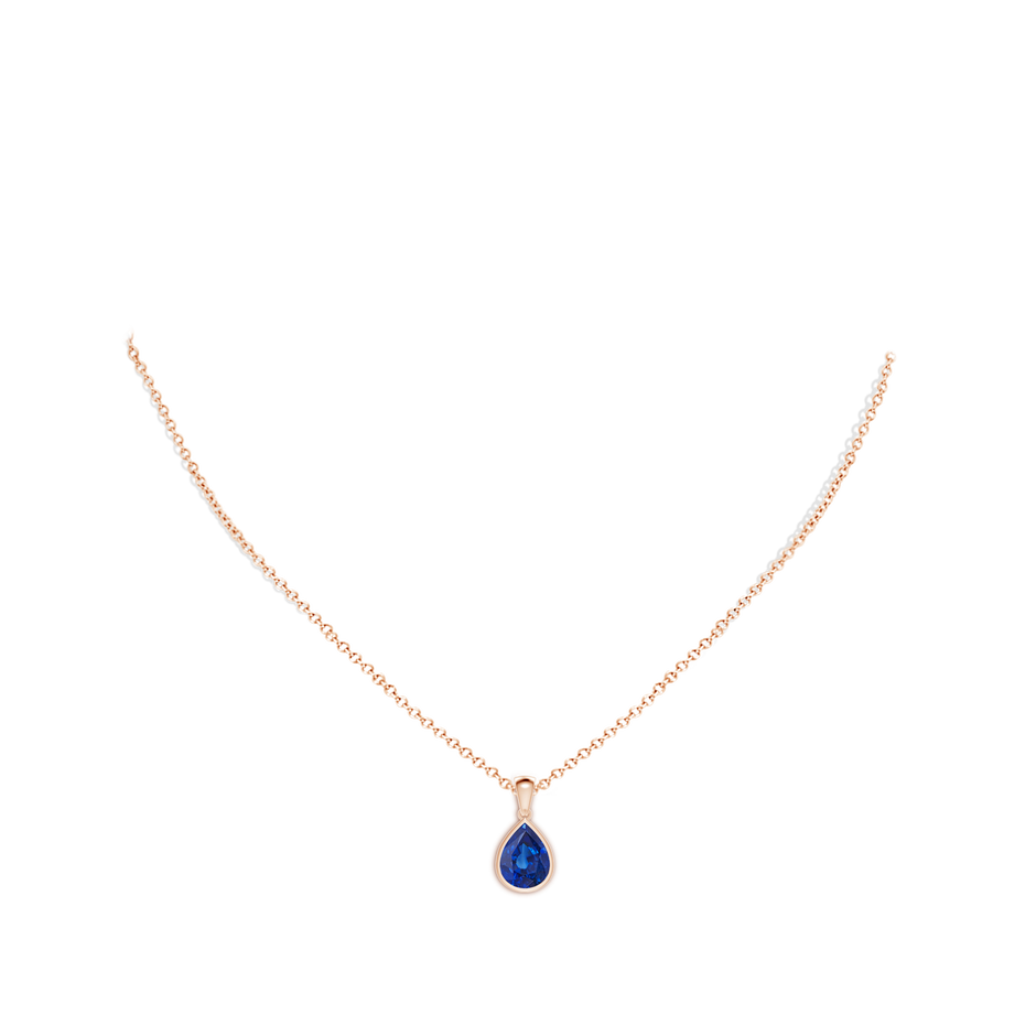10x8mm AAA Bezel-Set Pear Blue Sapphire Solitaire Pendant in Rose Gold pen
