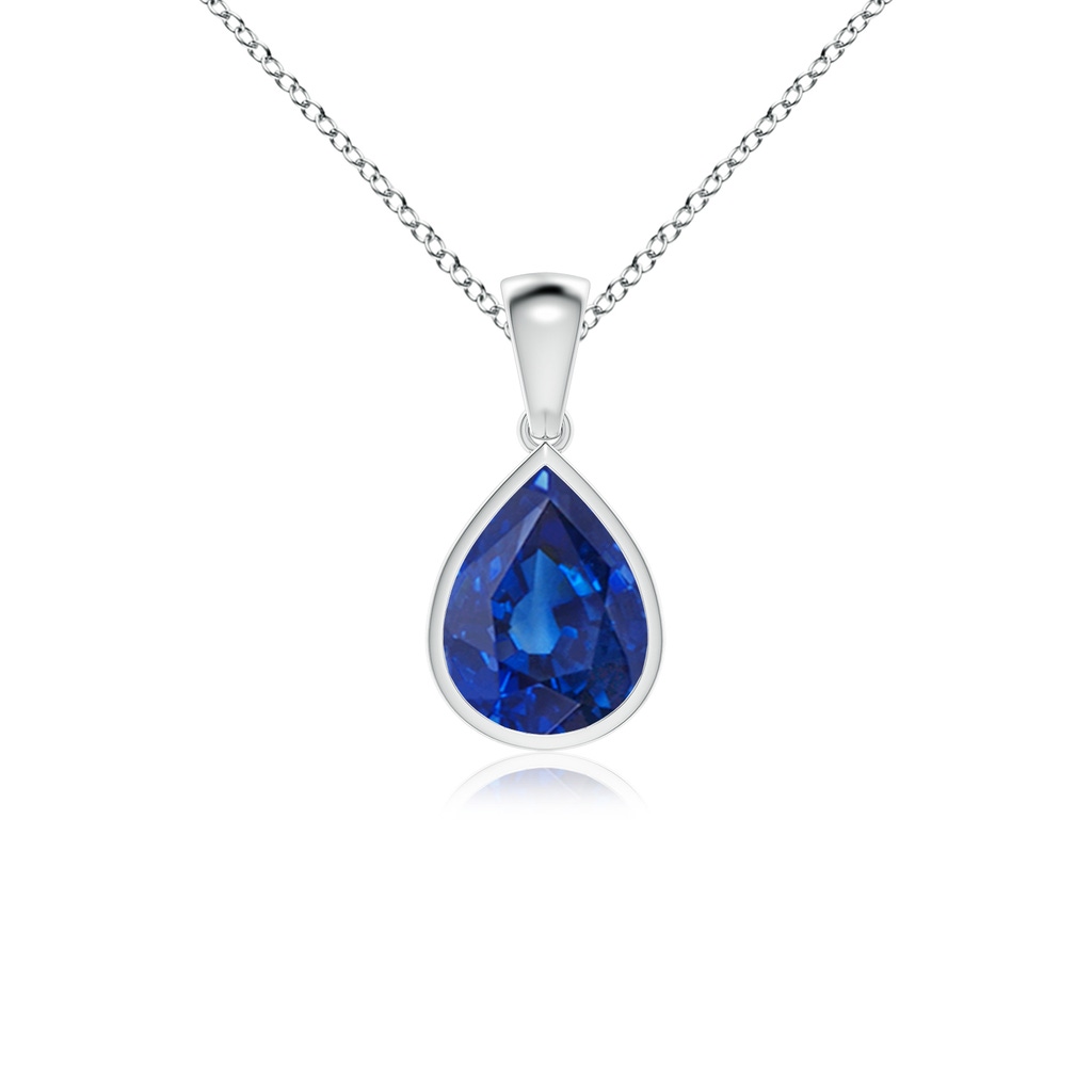 10x8mm AAA Bezel-Set Pear Blue Sapphire Solitaire Pendant in White Gold