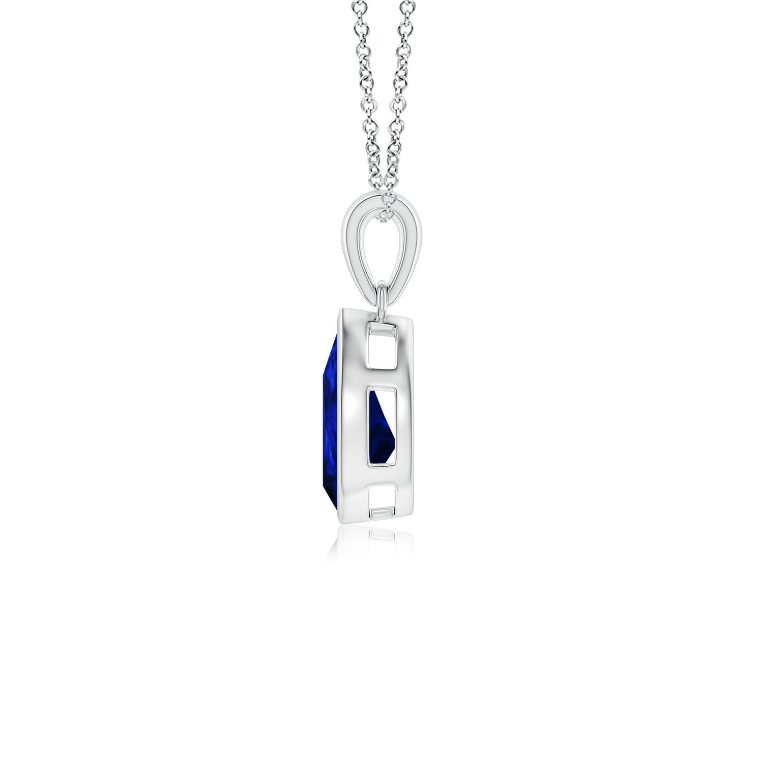 10x8mm AAAA Bezel-Set Pear Blue Sapphire Solitaire Pendant in 18K White Gold