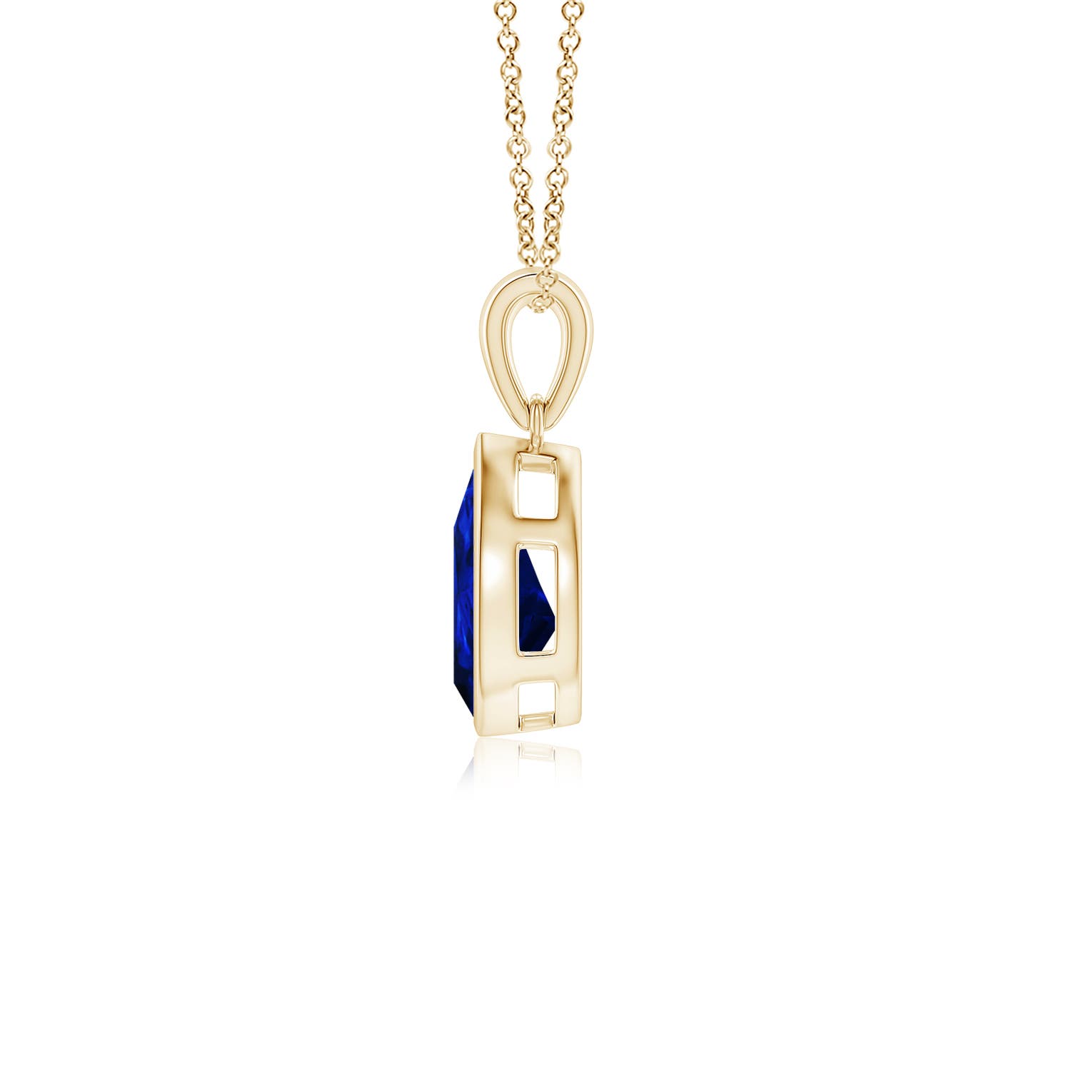 10x8mm AAAA Bezel-Set Pear Blue Sapphire Solitaire Pendant in 18K Yellow Gold