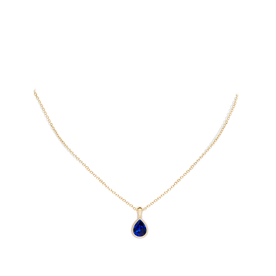 10x8mm Lab-Grown Bezel-Set Pear Blue Sapphire Solitaire Pendant in Yellow Gold pen