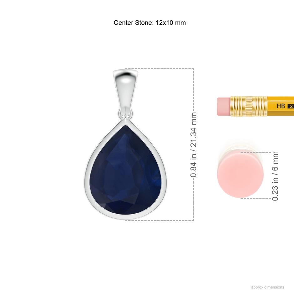 12x10mm A Bezel-Set Pear Blue Sapphire Solitaire Pendant in P950 Platinum ruler