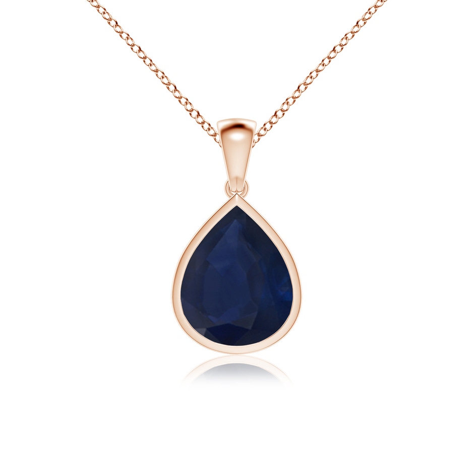 12x10mm A Bezel-Set Pear Blue Sapphire Solitaire Pendant in Rose Gold 
