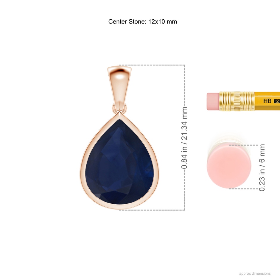 12x10mm A Bezel-Set Pear Blue Sapphire Solitaire Pendant in Rose Gold ruler