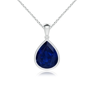 12x10mm AA Bezel-Set Pear Blue Sapphire Solitaire Pendant in P950 Platinum