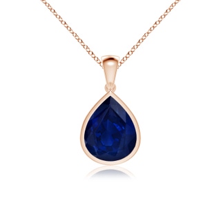 12x10mm AA Bezel-Set Pear Blue Sapphire Solitaire Pendant in Rose Gold