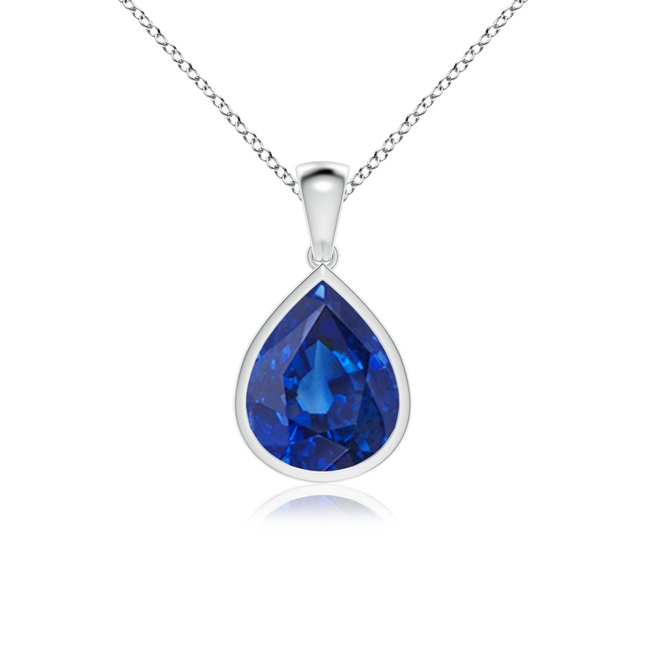 12x10mm AAA Bezel-Set Pear Blue Sapphire Solitaire Pendant in P950 Platinum 