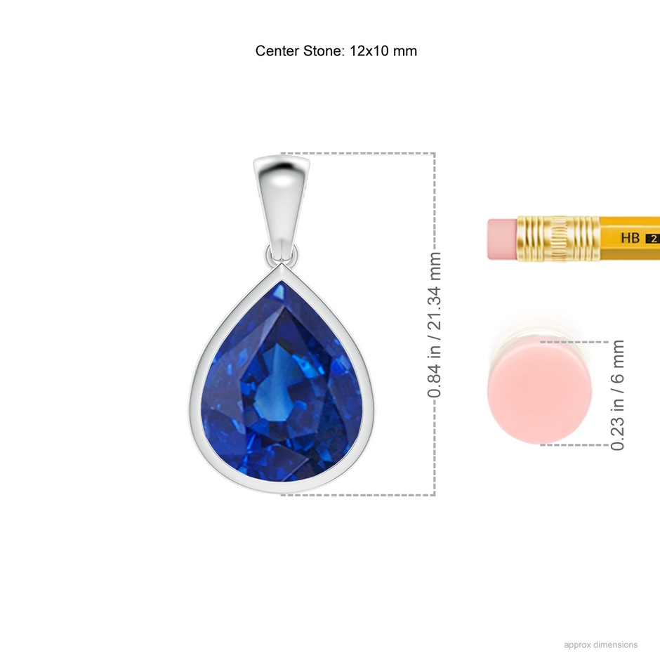 12x10mm AAA Bezel-Set Pear Blue Sapphire Solitaire Pendant in P950 Platinum ruler