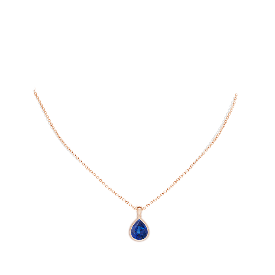 12x10mm AAA Bezel-Set Pear Blue Sapphire Solitaire Pendant in Rose Gold pen