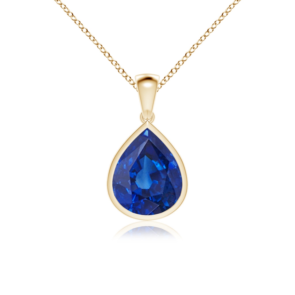 12x10mm AAA Bezel-Set Pear Blue Sapphire Solitaire Pendant in Yellow Gold