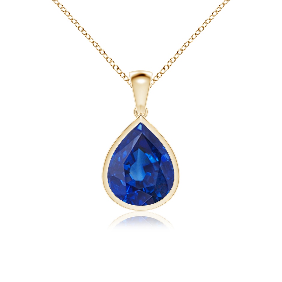 12x10mm AAA Bezel-Set Pear Blue Sapphire Solitaire Pendant in Yellow Gold 