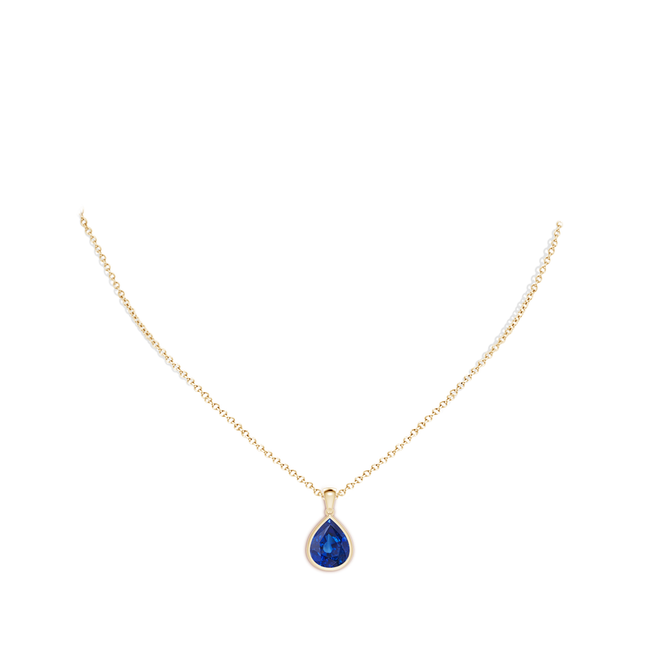 12x10mm AAA Bezel-Set Pear Blue Sapphire Solitaire Pendant in Yellow Gold pen