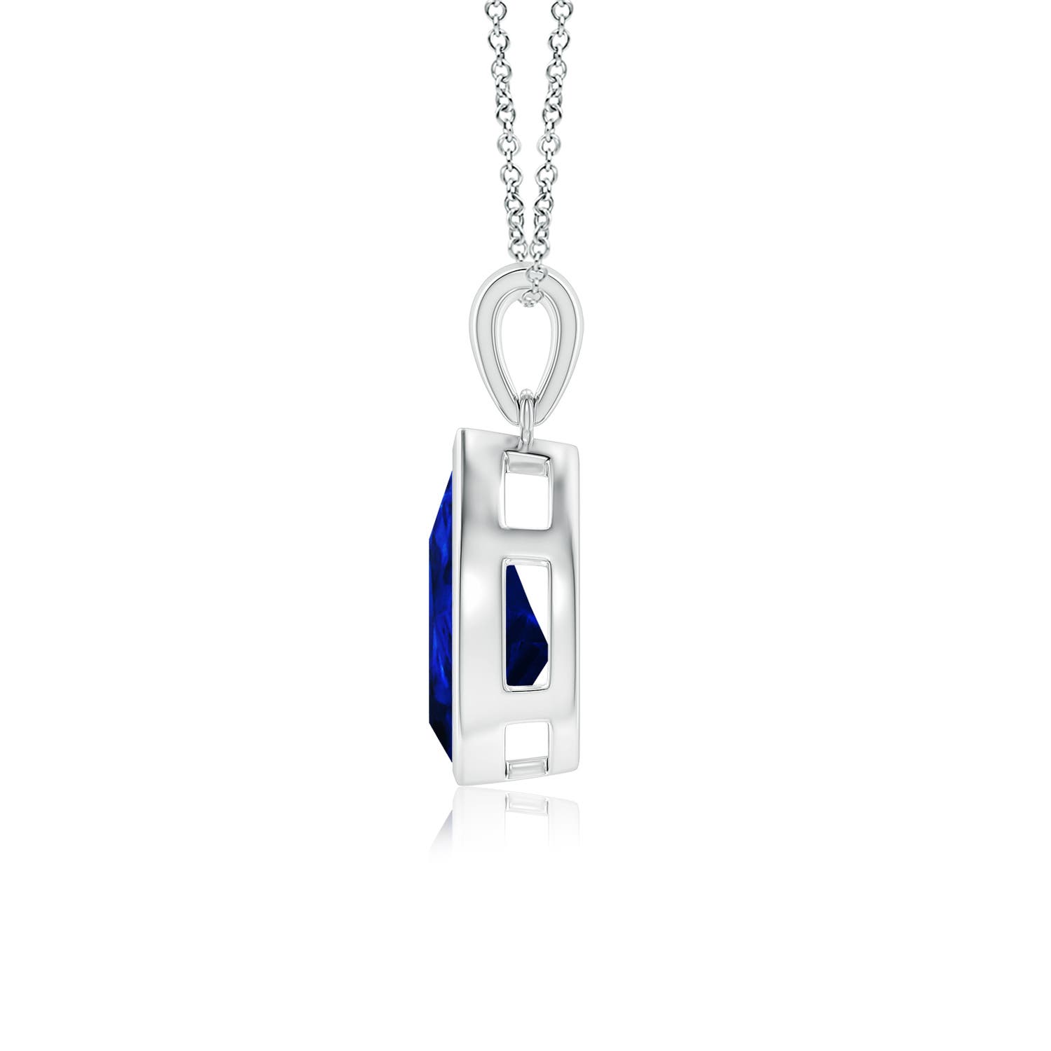 12x10mm AAAA Bezel-Set Pear Blue Sapphire Solitaire Pendant in 18K White Gold
