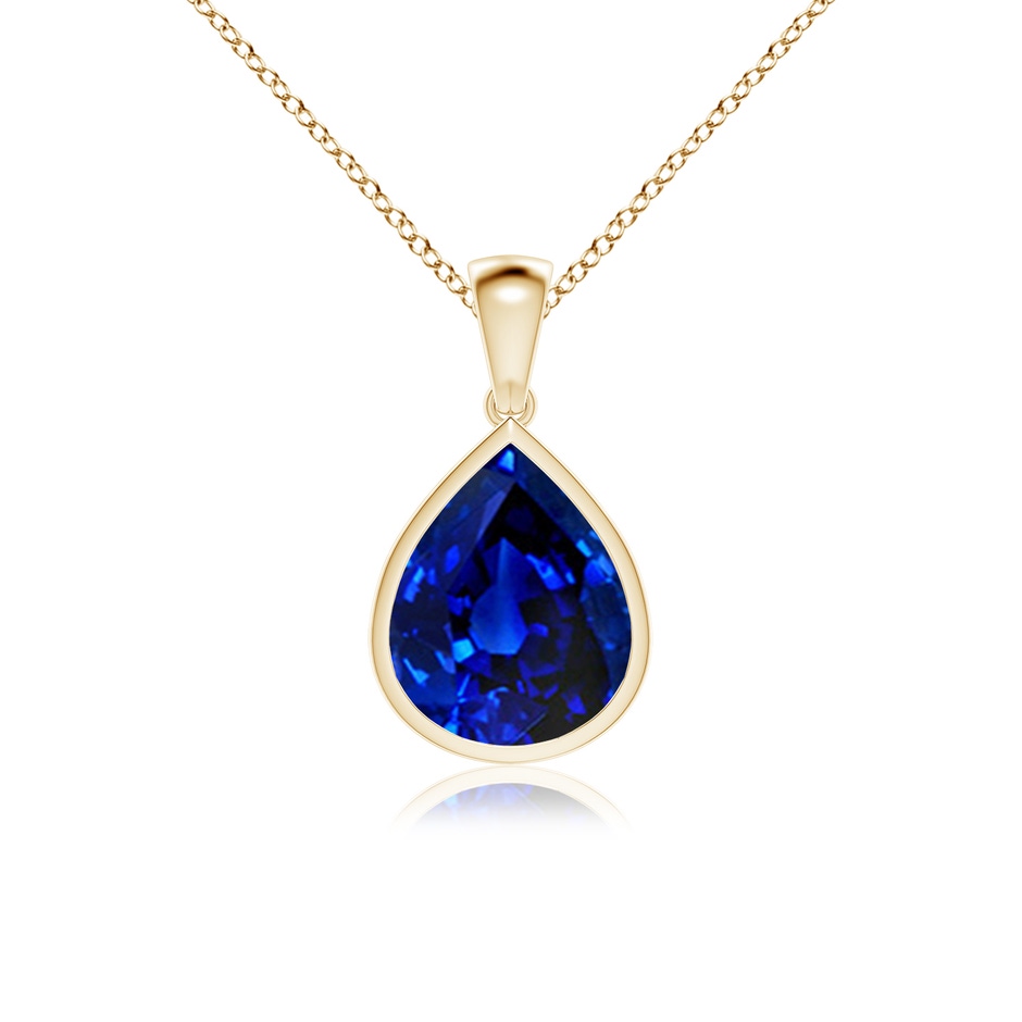 12x10mm Lab-Grown Bezel-Set Pear Blue Sapphire Solitaire Pendant in 18K Yellow Gold 