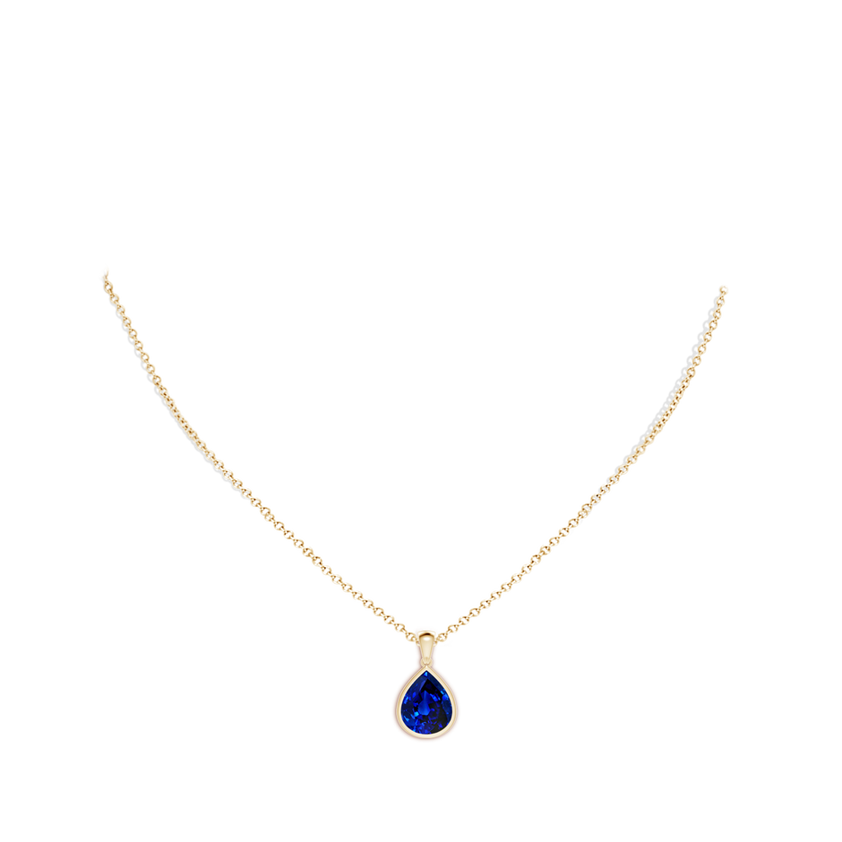 12x10mm Lab-Grown Bezel-Set Pear Blue Sapphire Solitaire Pendant in 18K Yellow Gold pen