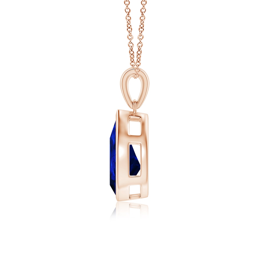 12x10mm AAAA Bezel-Set Pear Blue Sapphire Solitaire Pendant in Rose Gold side 199