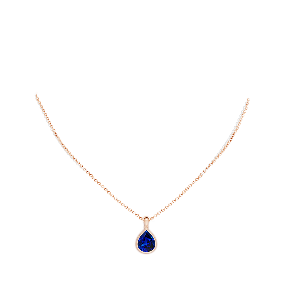 12x10mm AAAA Bezel-Set Pear Blue Sapphire Solitaire Pendant in Rose Gold pen