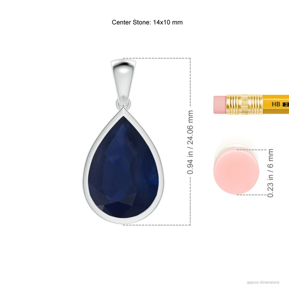 14x10mm A Bezel-Set Pear Blue Sapphire Solitaire Pendant in P950 Platinum ruler