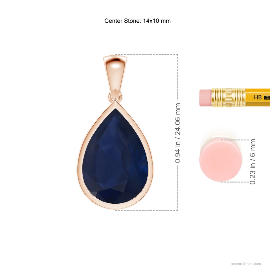 14x10mm A Bezel-Set Pear Blue Sapphire Solitaire Pendant in Rose Gold ruler