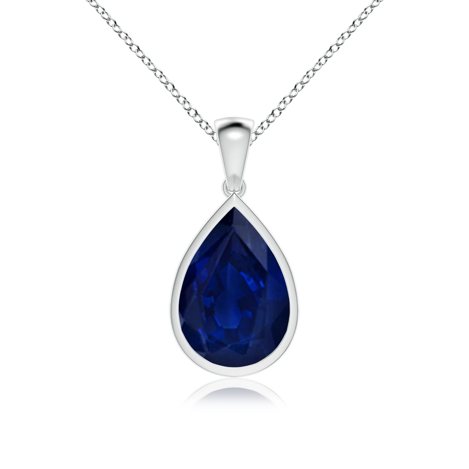 Angara 6.5 CTW Bezel-Set Pear Blue Sapphire Solitaire Pendant in 18K White Gold